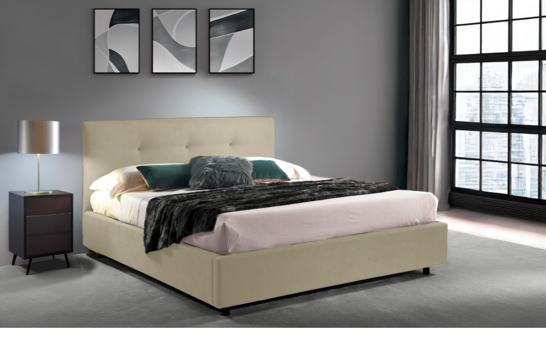 Letto Antares - Tessuto, Bianco Tortora, Matrimoniale stanza